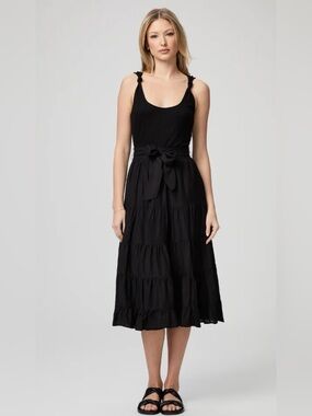 Paige Samosa Dress Size 10 - Black Sleeveless Tiered Midi Dress